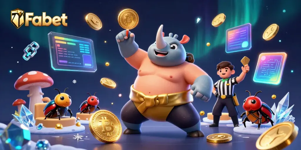 Engage with Fabet's thrilling gaming atmosphere in a vibrant 3D illustration featuring unique champion characters.